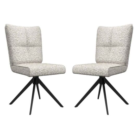 Rivano Ivory Fabric Armless Dining Chairs with Black Legs in Pair