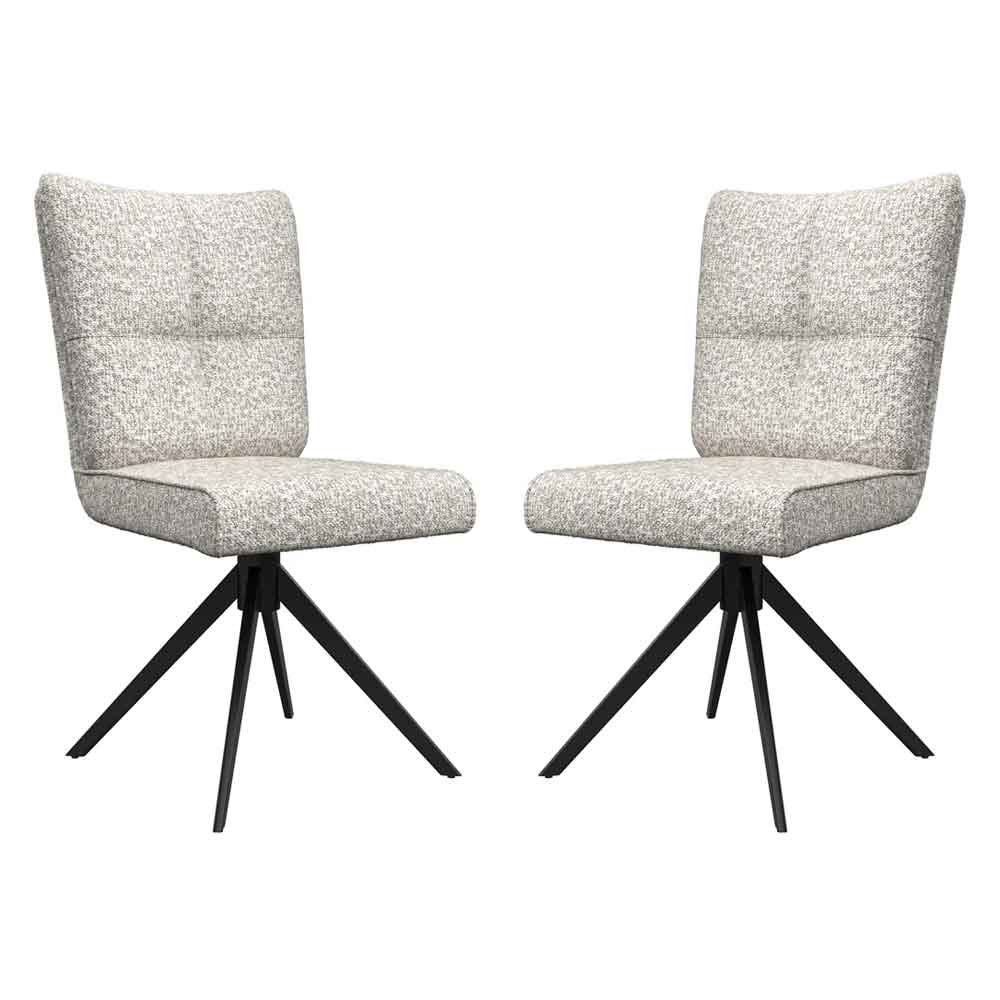 Rivano Ivory Fabric Armless Dining Chairs with Black Legs in Pair
