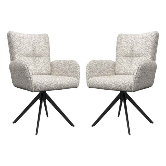 Rivano Ivory Fabric Swivel Dining Chairs with Black Legs in Pair