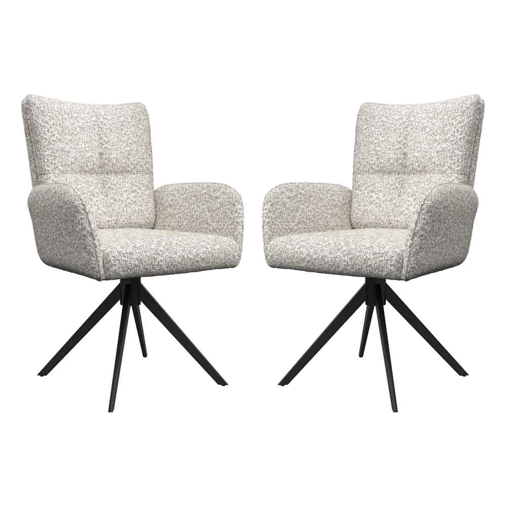 Rivano Ivory Fabric Swivel Dining Chairs with Black Legs in Pair