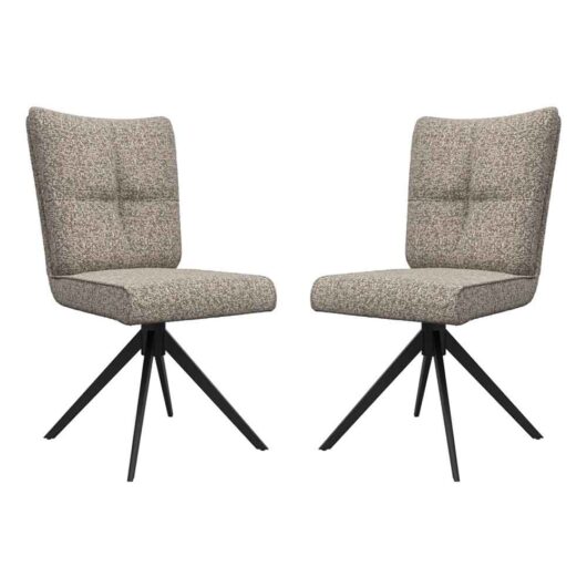 Rivano Oatmeal Fabric Armless Dining Chairs with Black Legs in Pair