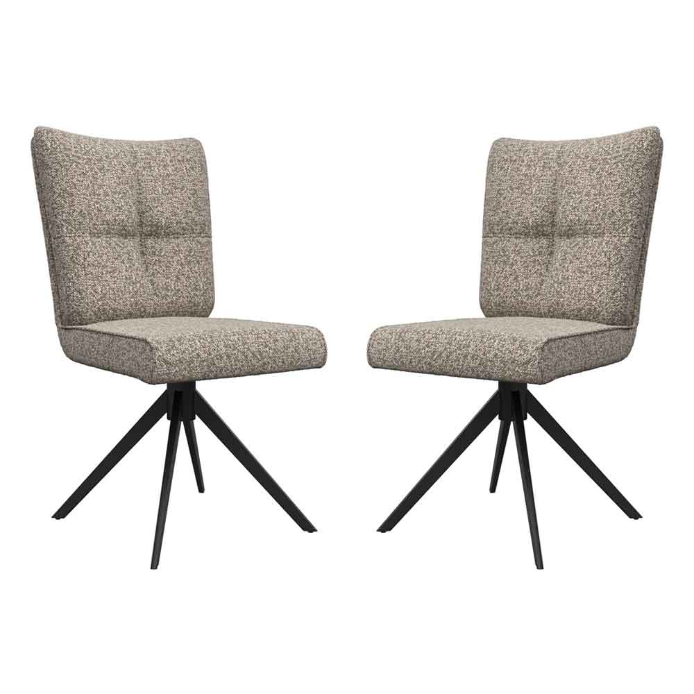 Rivano Oatmeal Fabric Armless Dining Chairs with Black Legs in Pair