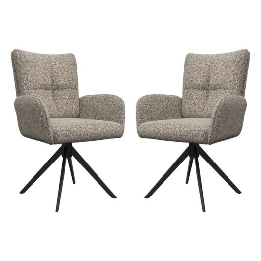 Rivano Oatmeal Fabric Swivel Dining Chairs with Black Legs in Pair