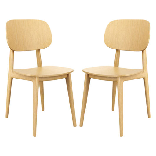 Romney Natural Oak Wooden Dining Chairs In Pair