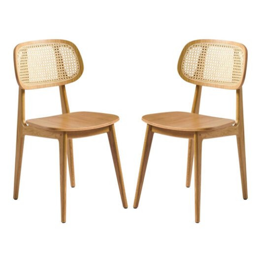 Romney Natural Rattan Wooden Dining Chairs In Pair