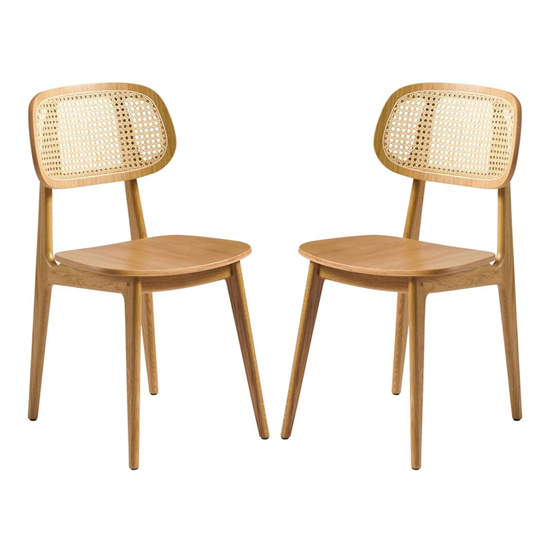 Romney Natural Rattan Wooden Dining Chairs In Pair