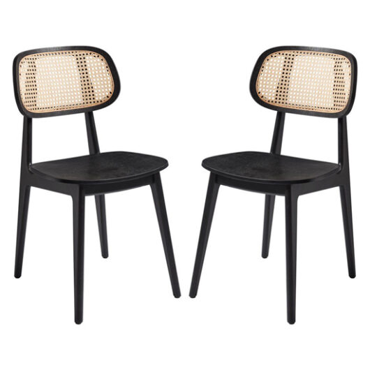 Romney Satin Black Wooden Dining Chairs In Pair