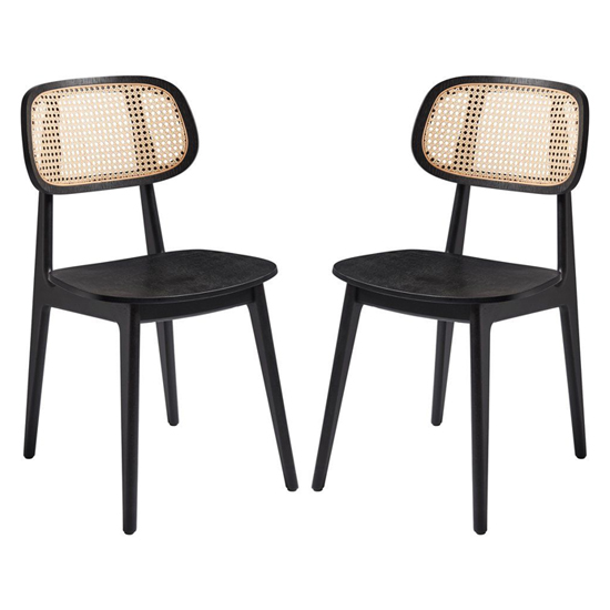 Romney Satin Black Wooden Dining Chairs In Pair