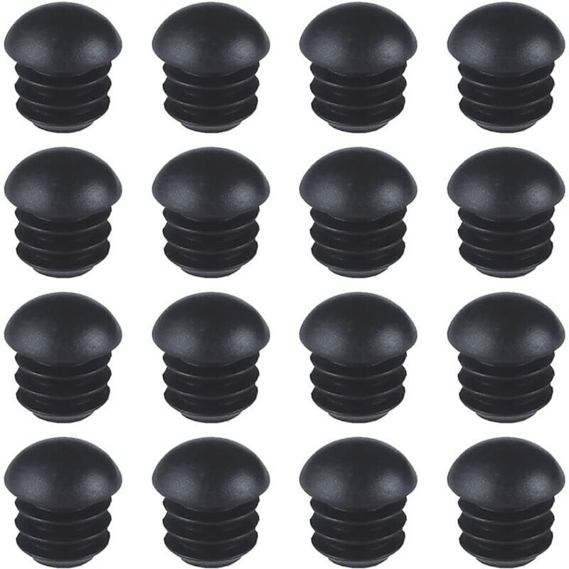 Round Plastic End Caps (16mm) (Black), 16 Pieces, Round Chair Tube End Caps, Ribbed Domed Round End Caps for Table, Chair, and Furniture Legs