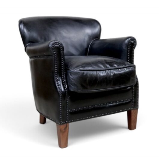 SPECIAL OFFER Vintage Black Leather Club Chair With Nailhead Trim EX DISPLAY