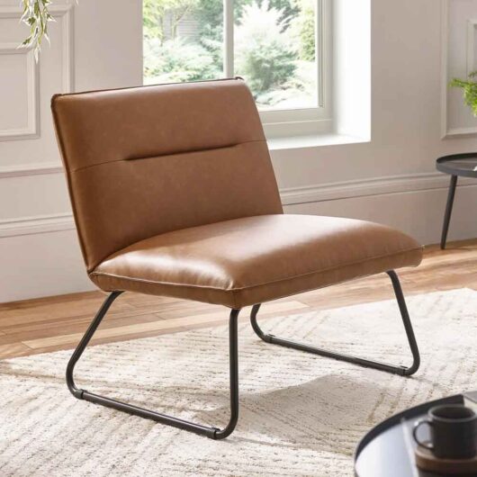 Savelle Faux Leather Lounge Chair in Brown