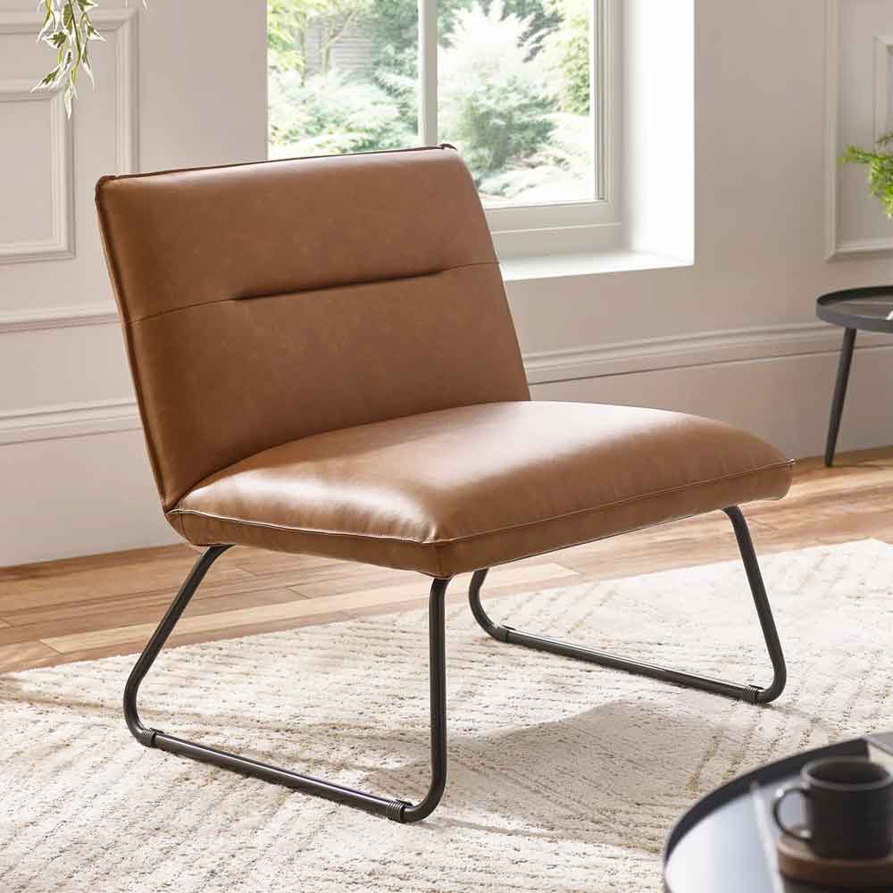 Savelle Faux Leather Lounge Chair in Brown