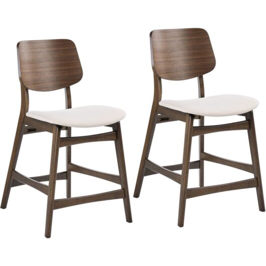 Set of 2 Bar Chairs Brown and Off-White Polyester Boucle Rubberwood Legs Retro Traditional Style MAYER