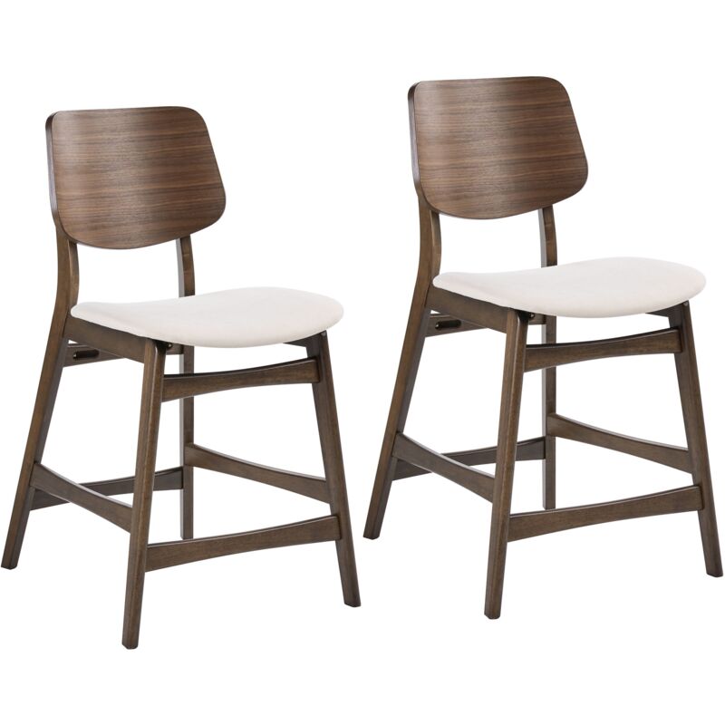 Set of 2 Bar Chairs Brown and Off-White Polyester Boucle Rubberwood Legs Retro Traditional Style MAYER
