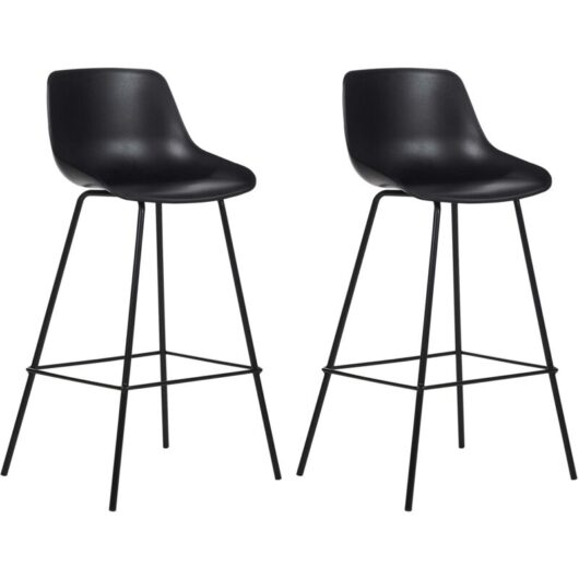 Set of 2 Bar Chairs Counter Height Bar Stools Plastic Seat Metal Legs Black Emmet