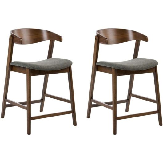 Set of 2 Bar Chairs Dark Brown Green Polyester Fabric Rubberwood Legs Retro Traditional Style LILLY