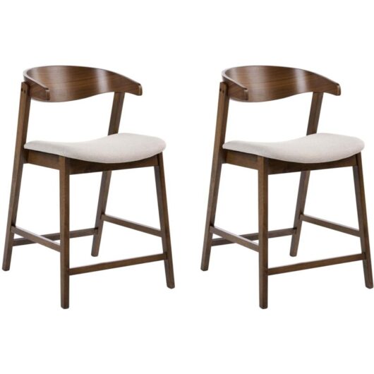 Set of 2 Bar Chairs Dark Brown Taupe Polyester Fabric Rubberwood Legs Retro Traditional Style LILLY