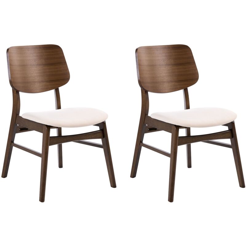 Set of 2 Dining Chairs Brown and Off-White Polyester Boucle Rubberwood Legs Retro Traditional Style MAYER