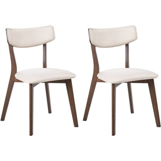 Set of 2 Dining Chairs Brown and Off-White Rubberwood Frame Fabric Seat Armless Retro Design YUMA