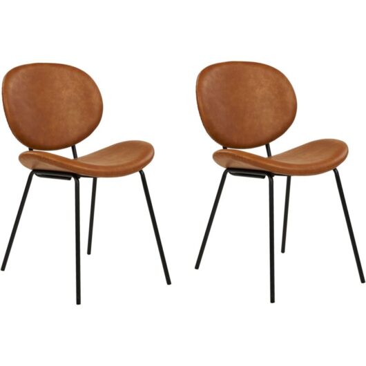 Set of 2 Dining Chairs LUANA Faux Leather Golden Brown