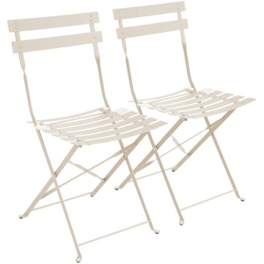 Set of 2 folding bistro garden chairs in powder-coated steel, Emilia, 49.5 x 41 x 80.5cm