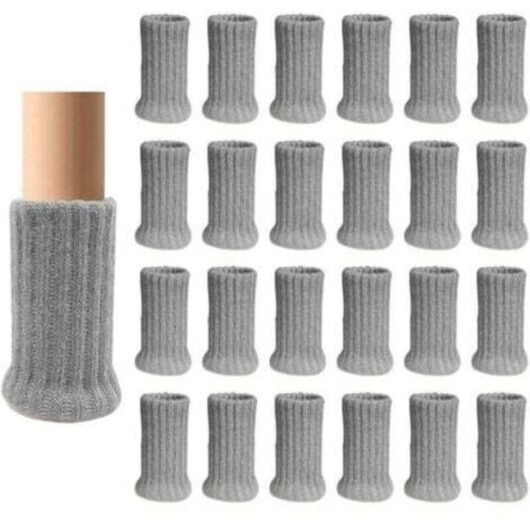Set of 24 chair socks, grey, thick double knit for chair legs, non-slip feet, protect the floor