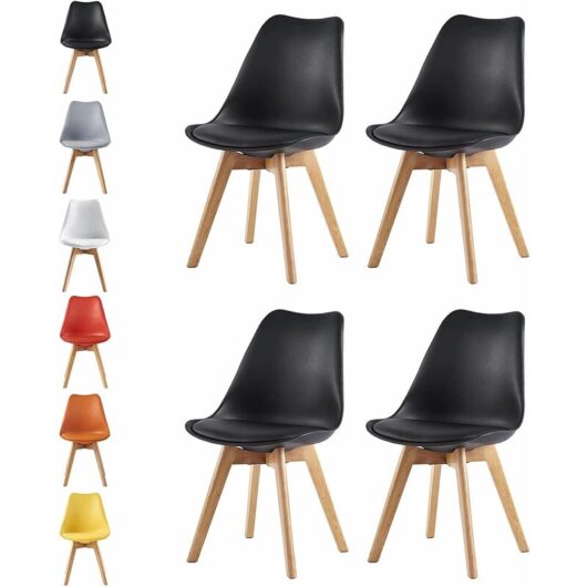 Set of 4 Dining Chairs Designer Side Chairs Wooden Home Office Commercial EVA BLACK