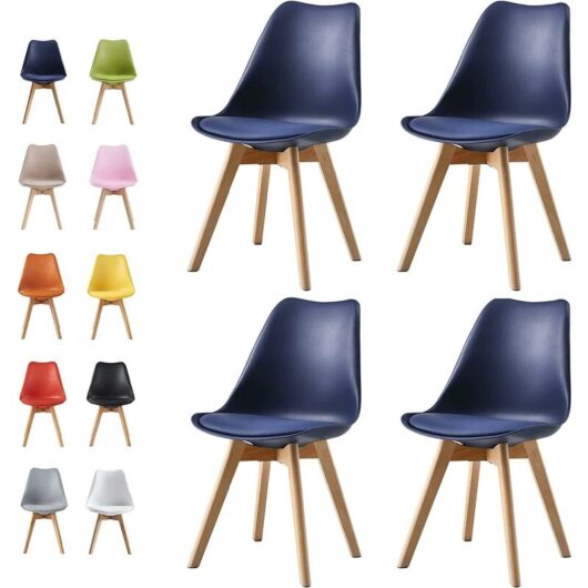 Set of 4 Dining Chairs Designer Side Chairs Wooden Home Office Commercial EVA BLUE