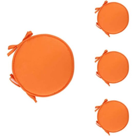Set of 4 round cushions, round chair cushions for dining table and chair, with drawstring, 38 cm, orange