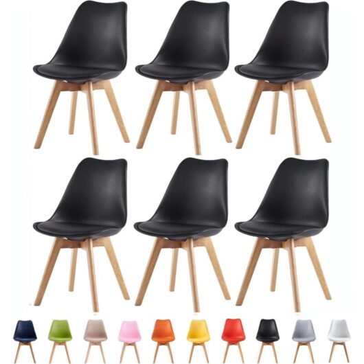 Set of 6 Dining Chairs Designer Side Chairs Wooden Home Office Commercial EVA BLACK