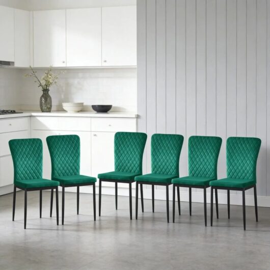 Set of 6 Dining Chairs High Back Velvet Office Kitchen Chair Living Home-Green - Ainpecca