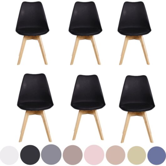 Set of 6 Lorenzo Scandinavian Minimalist Dining Chairs with Faux Leather Cushions and Solid Wood Legs - Side Chair for Dining Room Kitchen Office