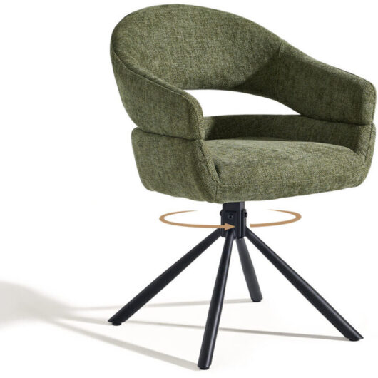 Single Swivel Dining Chair Fabric Modern Accent Armchair with 360-Degree Rotation Base Upholstered Occasional Tub Chair for Living Room Bedroom Green