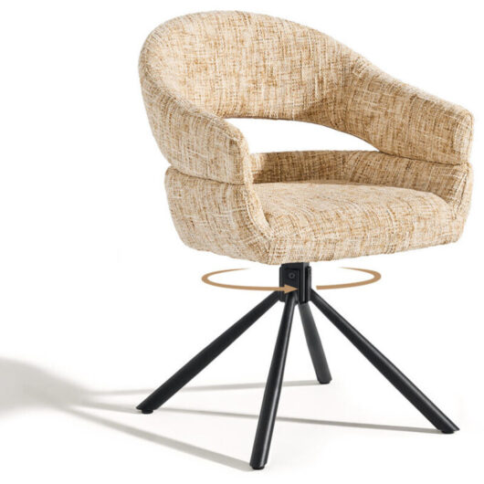 Single Swivel Dining Chair Fabric Modern Accent Armchair with 360-Degree Rotation Base Upholstered Occasional Tub Chair for Living Room Bedroom Light