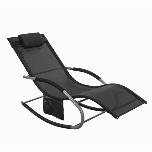 Sobuy - Sun Lounger Garden Chair Recliner with Cushioned Pillow & Side Pocket Garden Rocking Chair with Steel Frame Outdoor Furniture for Patio