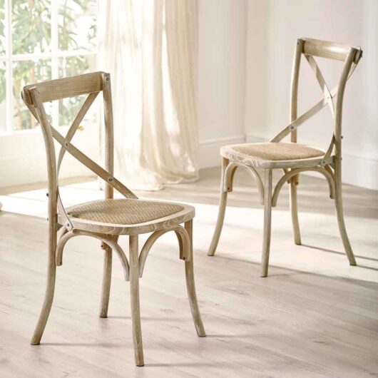 Somerton Brown Wooden Dining Chairs with Rattan Seat in Pair