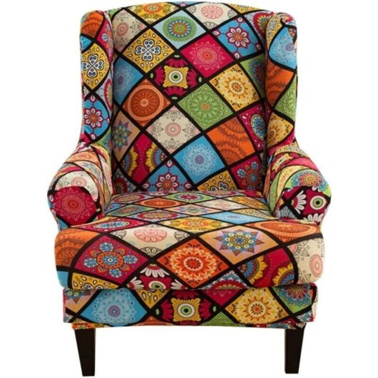 Stretch Wing Chair Cover with T-Shaped Cushion Cover, Printed Non-Slip Chair Cover, for Living Room, Hotel