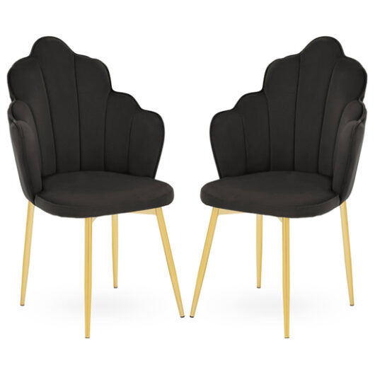 Tania Black Velvet Dining Chairs With Gold Legs In A Pair