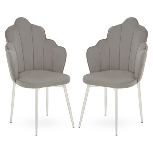Tania Grey Velvet Dining Chairs With Chrome Legs In A Pair