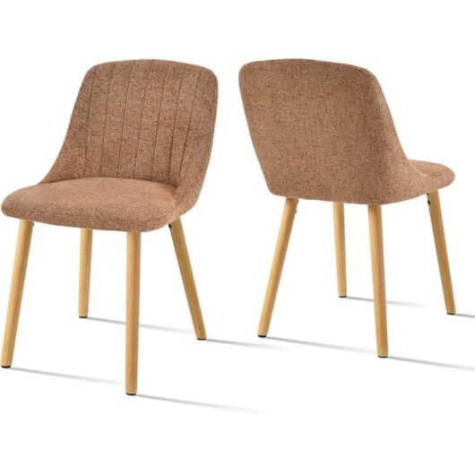 Upholstered Modern dining chairs with ergonomic backrests and wooden legs, Style and comfort combined - Set of 2 - Brown