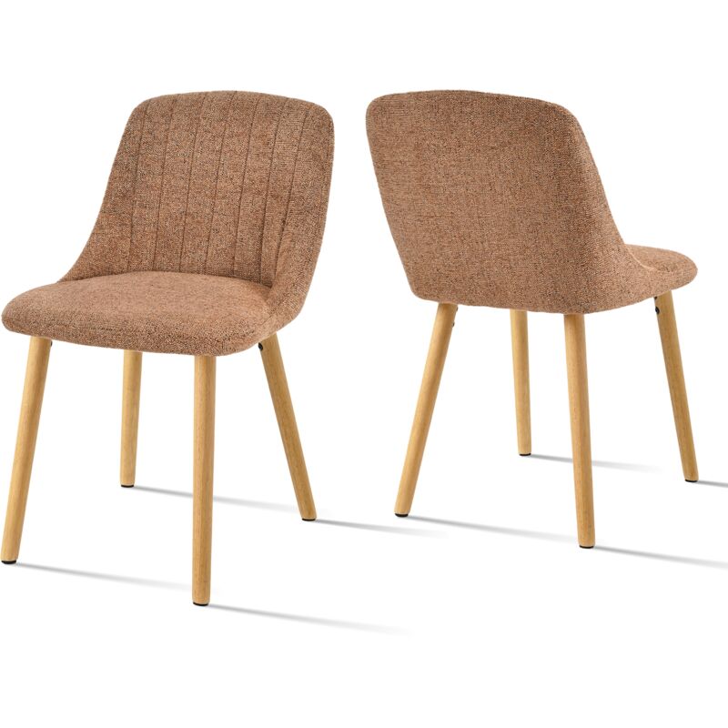 Upholstered Modern dining chairs with ergonomic backrests and wooden legs, Style and comfort combined - Set of 2 - Brown