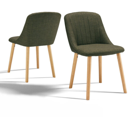 Upholstered Modern dining chairs with ergonomic backrests and wooden legs, Style and comfort combined - Set of 2 - Grass Green