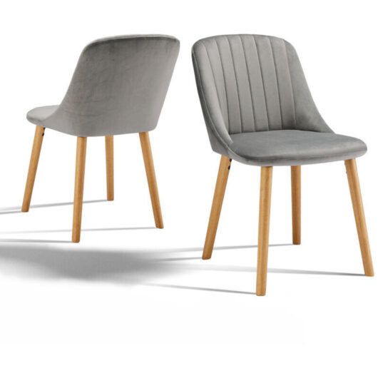 Upholstered Modern dining chairs with ergonomic backrests and wooden legs, Style and comfort combined - Set of 2 - Light Grey