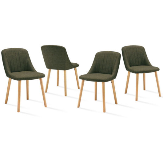 Upholstered Modern dining chairs with ergonomic backrests and wooden legs, Style and comfort combined - Set of 4 - Grass Green