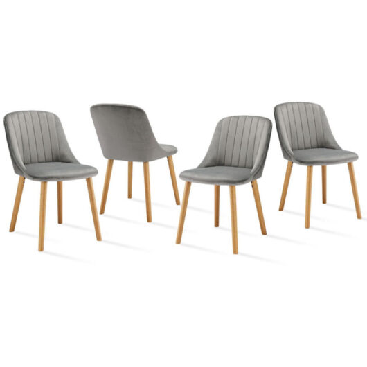 Upholstered Modern dining chairs with ergonomic backrests and wooden legs, Style and comfort combined - Set of 4 - Light Grey