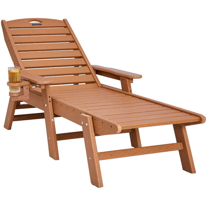 VEVOR Chaise Lounge Chair, 400 lbs Weight Capacity, 6 Positions Adjustable Patio Lounge Chair, Outdoor HDPE Lounge Chair with Backrest & Cup Holder,