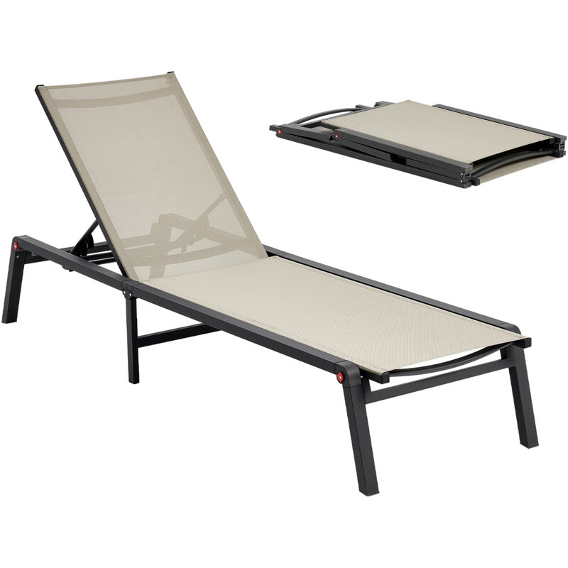 VEVOR Outdoor Chaise Lounge Chair, 400 lbs Weight Capacity, Foldable Sun Tanning Chair, 5 Adjustable Positions, Easy Assembly, Heavy Duty Aluminum