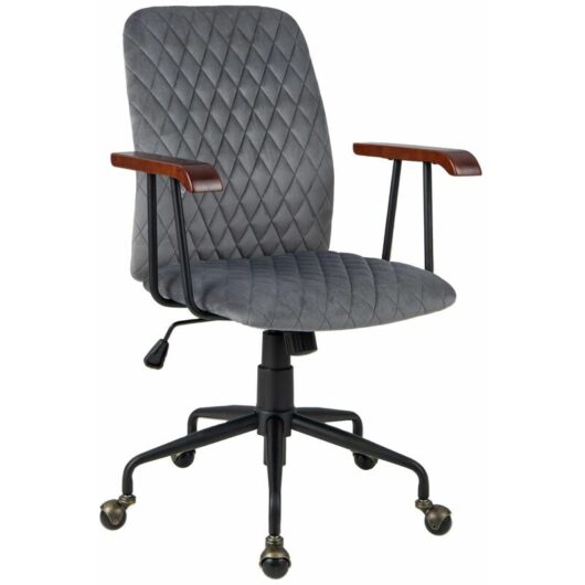 Velvet Office Chair Ergonomic Mid-back Computer Desk Chair W/Rubber Wood Armrest