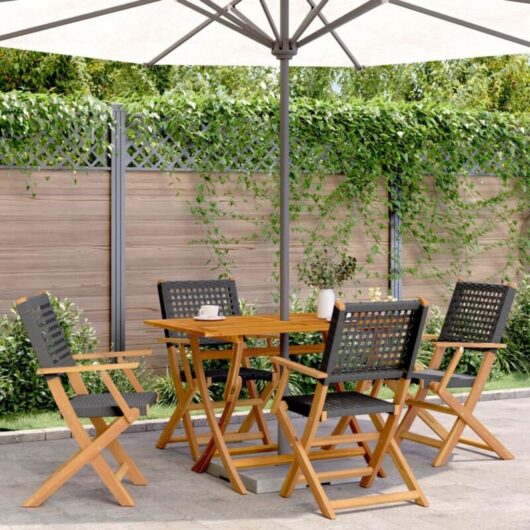 Vidaxl - Folding Garden Chairs 4 pcs Black Poly Rattan and Solid Wood