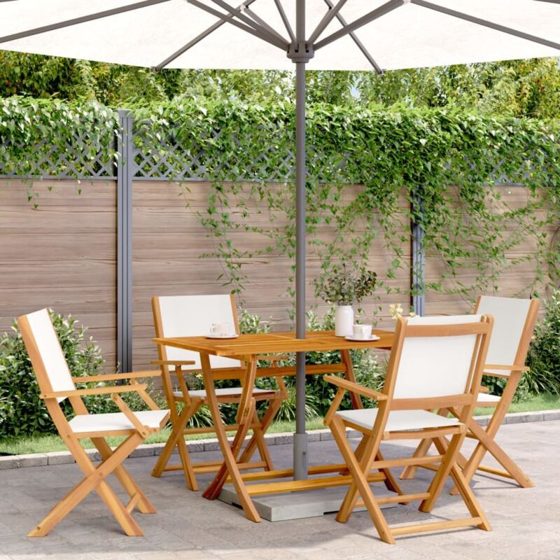 Vidaxl - Folding Garden Chairs 4 pcs Cream White Fabric and Solid Wood
